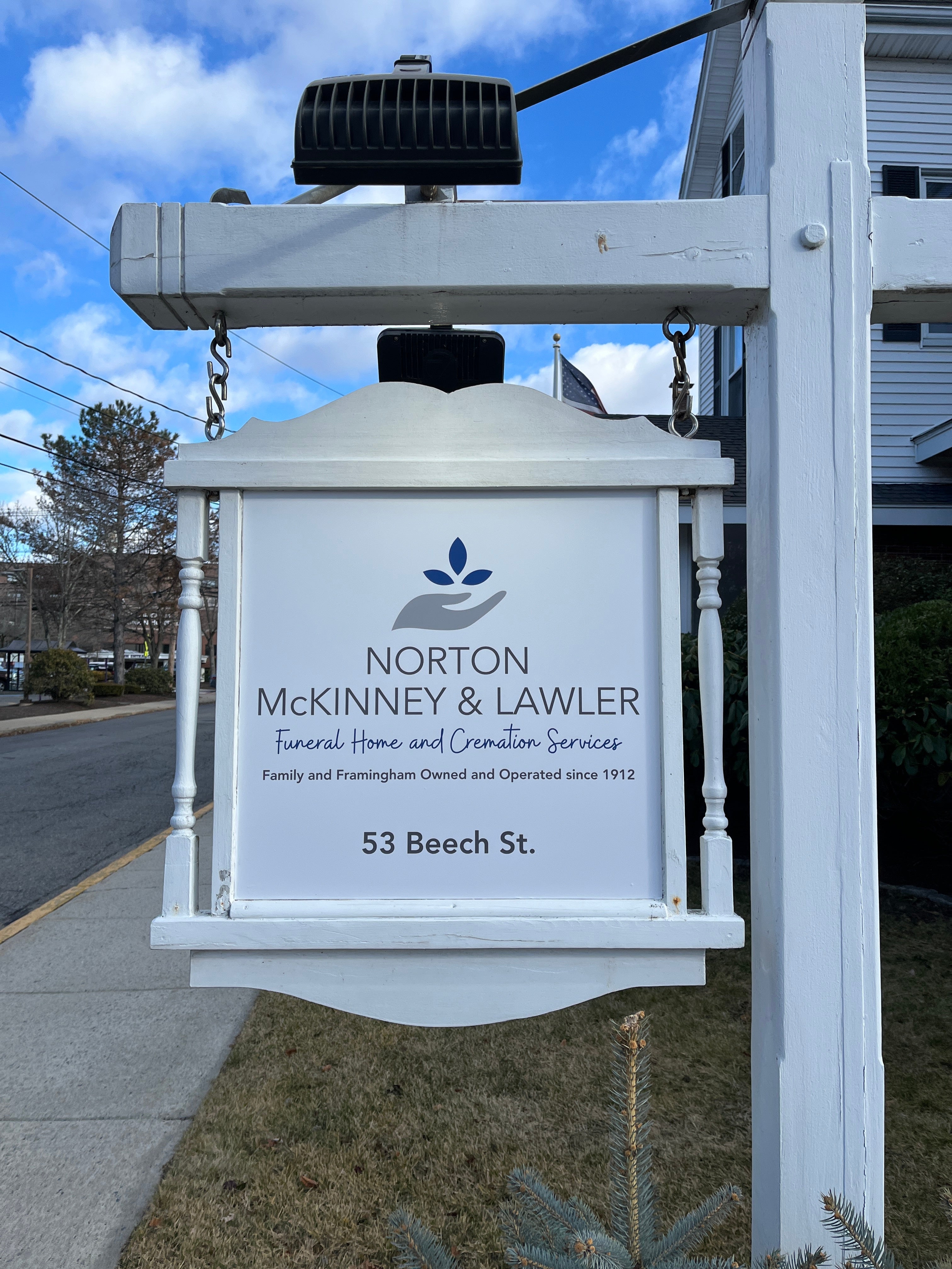 Post & Panel and Hanging Sign Rebrand - Norton, McKinney & Lawler Funeral Home & Cremation Services (Framingham, MA)