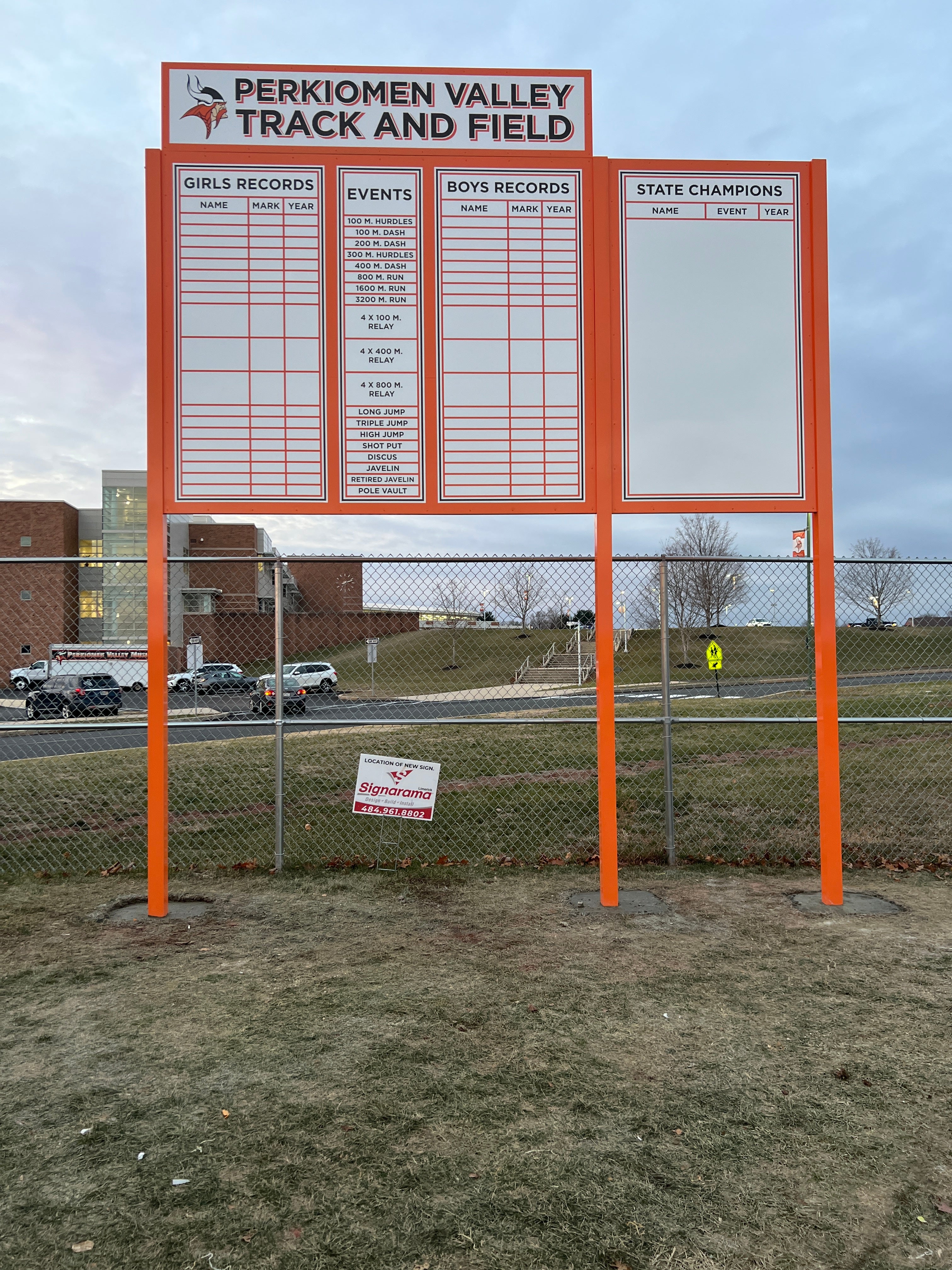 Perkiomen Valley School District Track and Field Sign