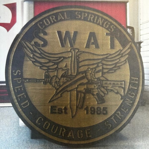 Sand Blasted Sign for Coral Springs, FL SWAT Team