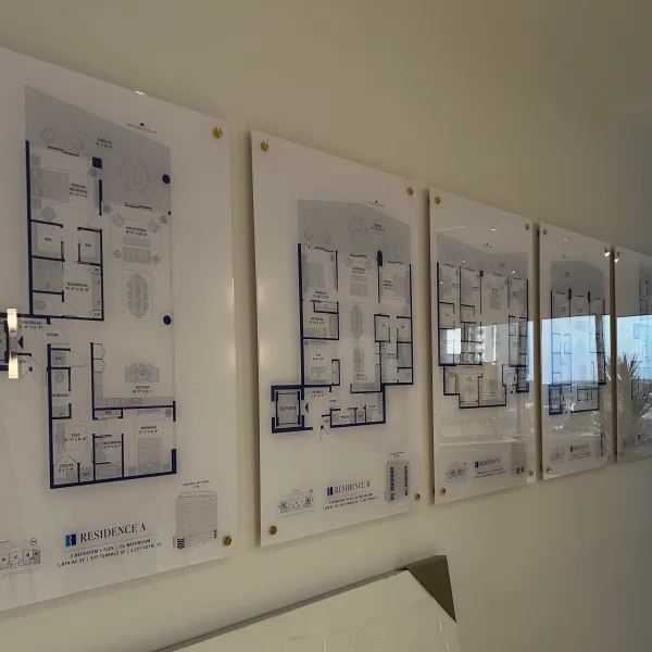 The Berkeley Floor Plans on Acrylic Signs for selling high rise condos in West Palm Beach, FL.