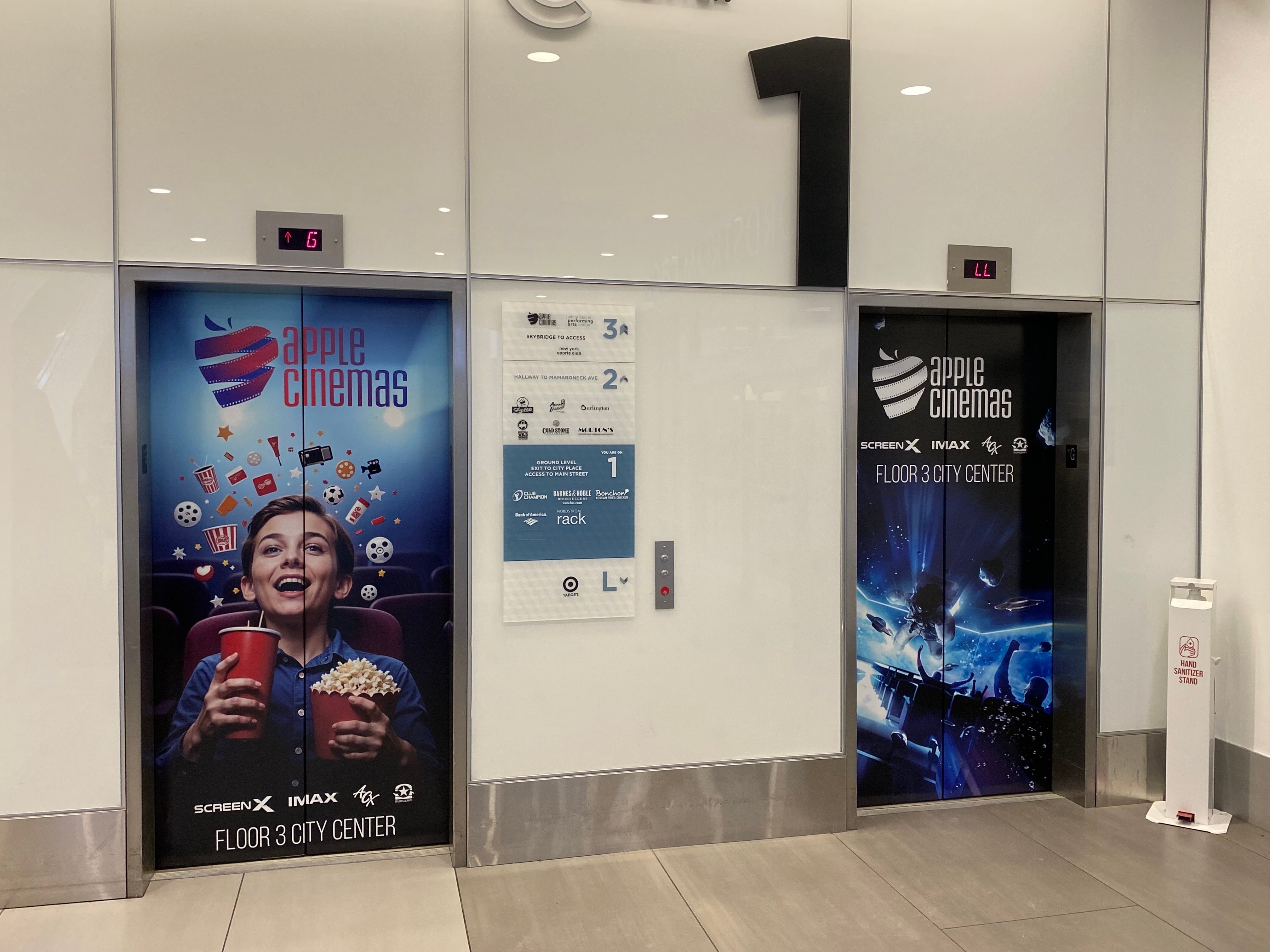 door graphics, movie theater, mall, Apple Cinema, White Plains