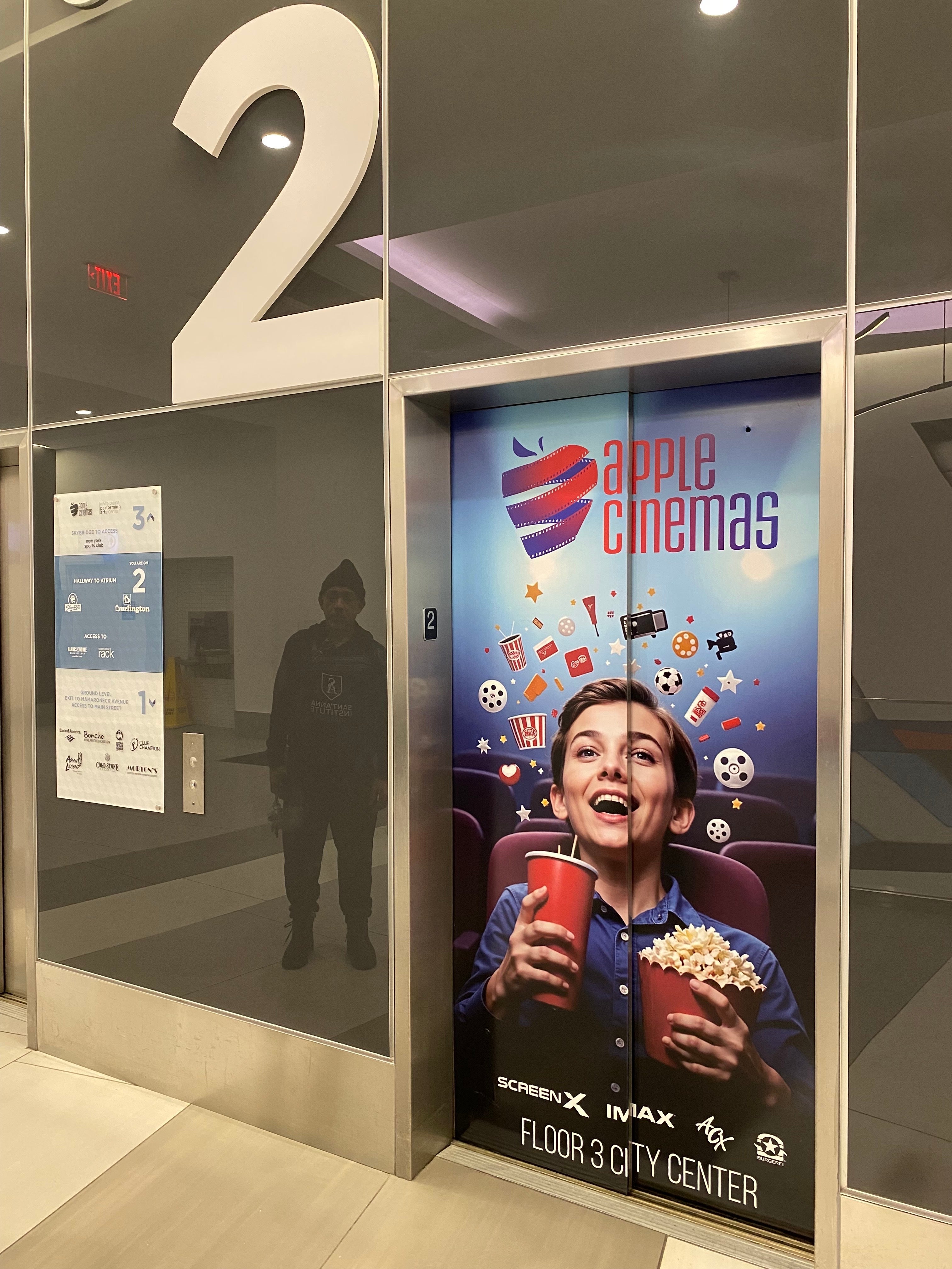 door graphics, movie theater, mall, Apple Cinema, White Plains, Signarama
