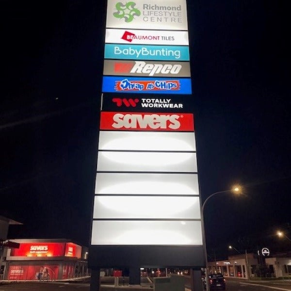 2 Double Sided Pylons for Bella Build and Design at the Richmond Lifestyle Centre