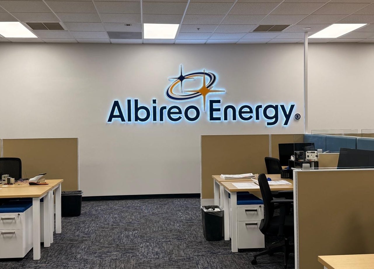 Backlit dimensional letters logo, Albireo Energy