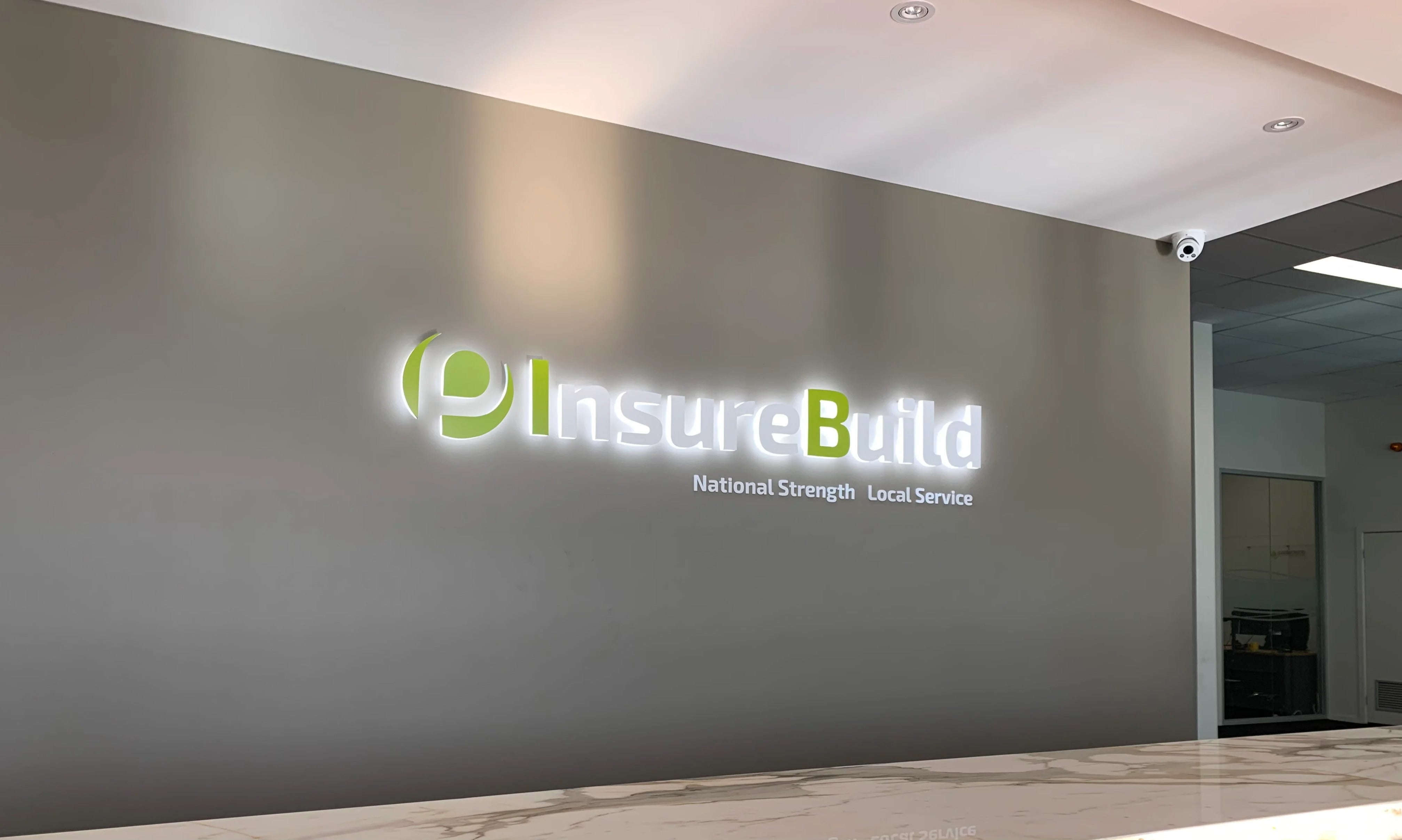 Reception Wall Signage - Backlit LED Halo Illuminated - Pattersons InsureBuild - Heidelberg West VIC