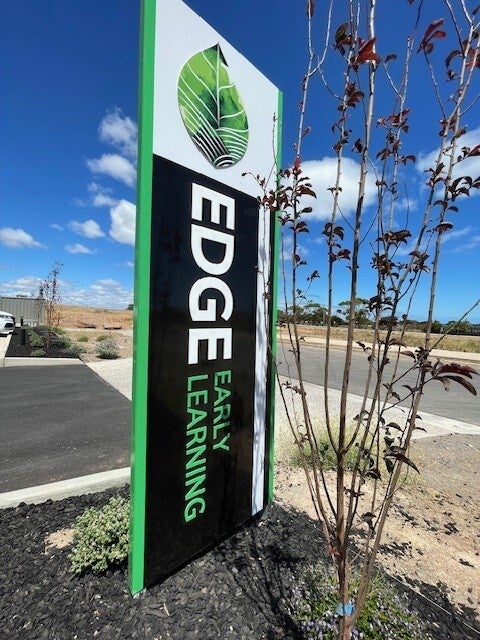 Pylon, Laser Cut Logos, Acrylic Lettering and Etch for Leyton Property at the Edge Early Learning Flagstaff Hill and Seaford Vista