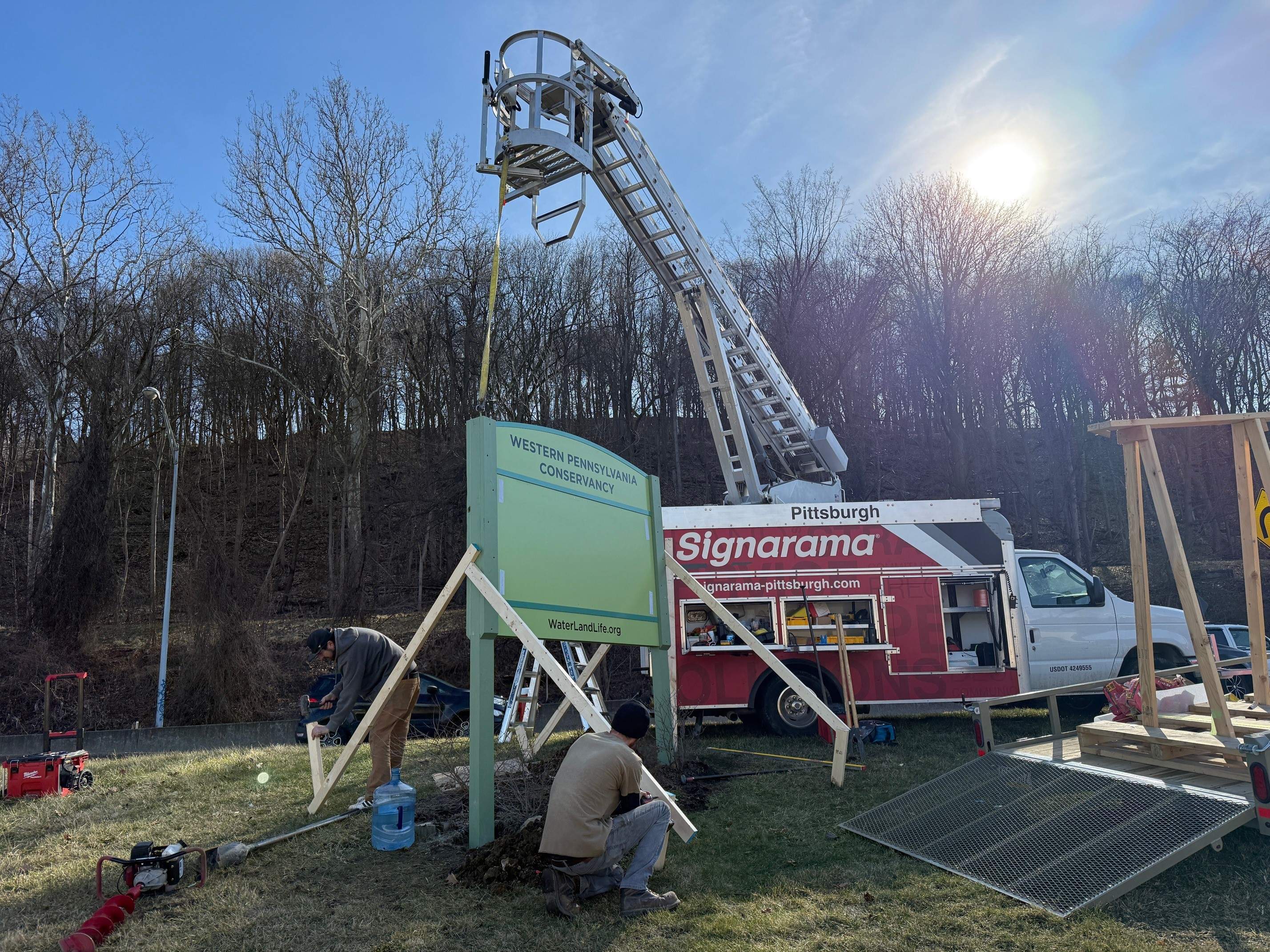 Enjoying the Weather & Installing Signs! Pittsburgh, PA