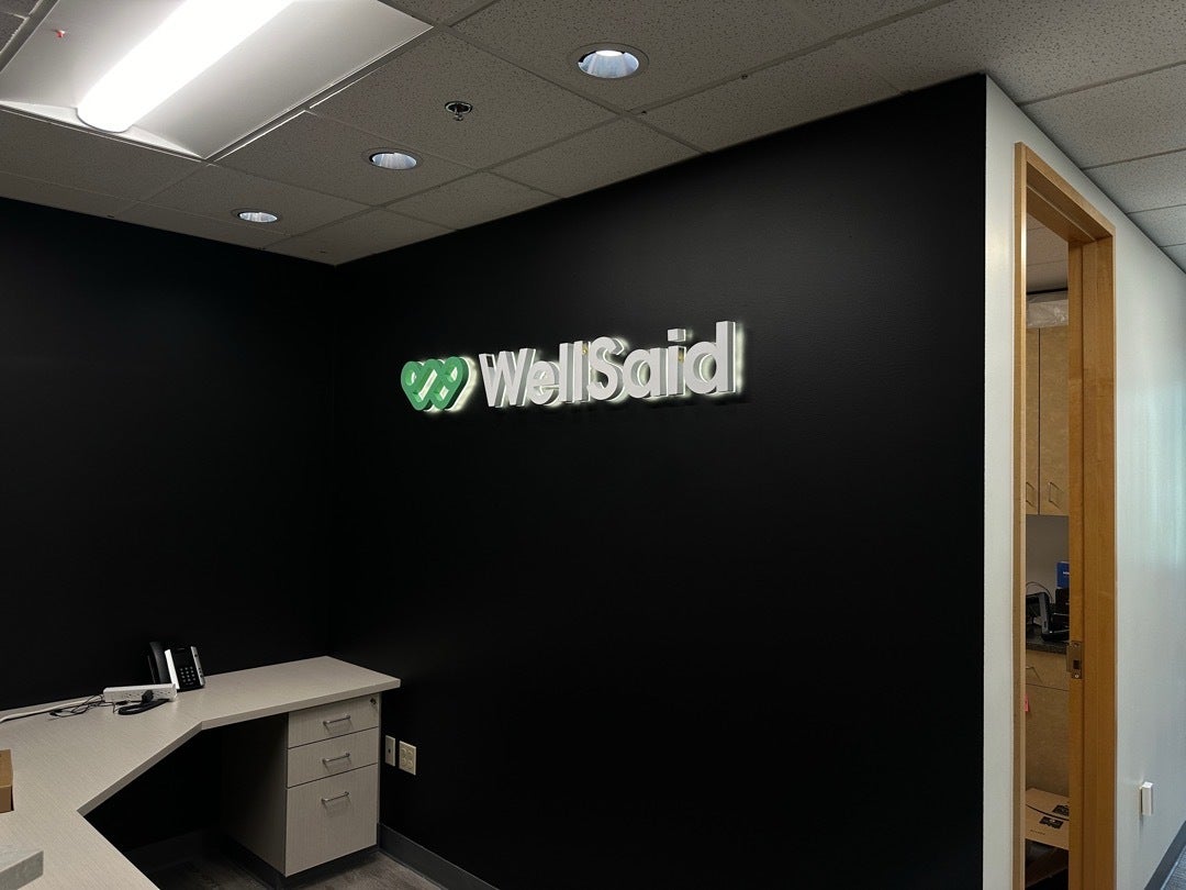 Iluminated Dimensional Lobby Sign - WellSaid, Kirkland, WA