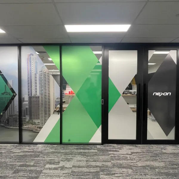 Printed window frosting for privacy in Nexon corporate office in Brisbane