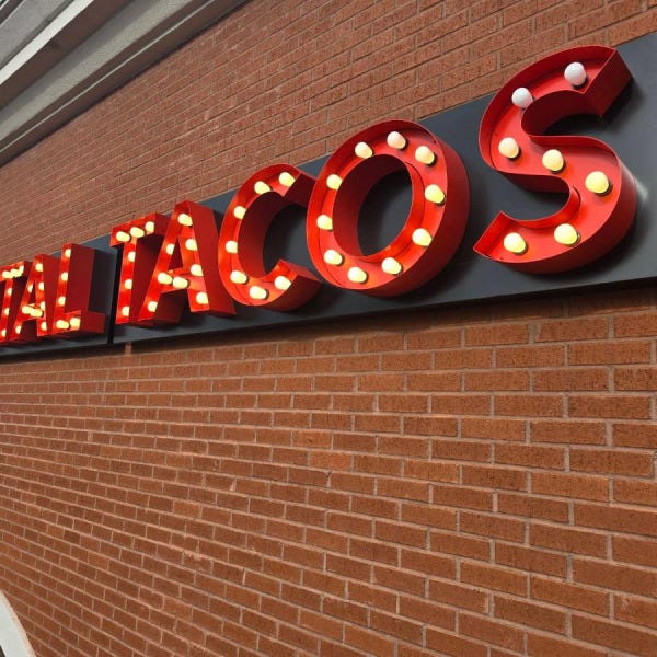 Capital Tacos Building Sign Lit