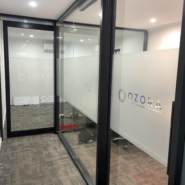 Window frosting, vehicle graphics and front flute and ACM panel for Ozora Energy.