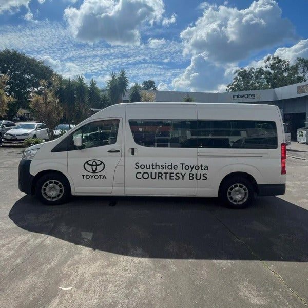 Simple black cut vinyl graphics are a great, low cost option for vehicle signage!