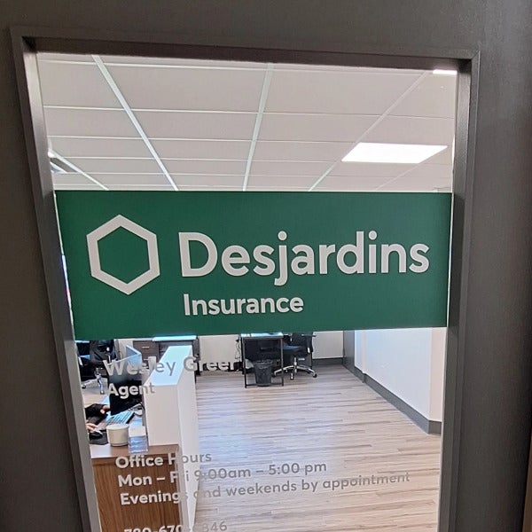 Door Graphics & Wayfinding Signage for Greer Financial & Insurance Services (Desjardins) in Edmonton, AB