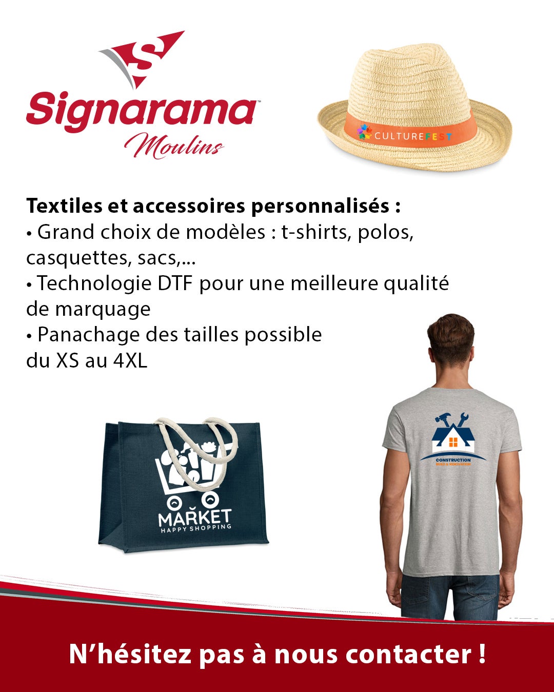 Personnalisez vos textiles et accessoires avec style et qualité chez Signarama Moulins !