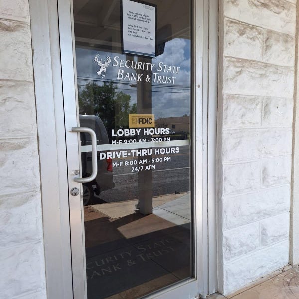 Security State Bank and Trust_Window Drive Thru Graphics_Window Vinyl_Door Hours_Lobby