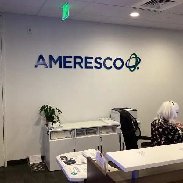 Framingham Ameresco Dimensional Logo lobby reception sign