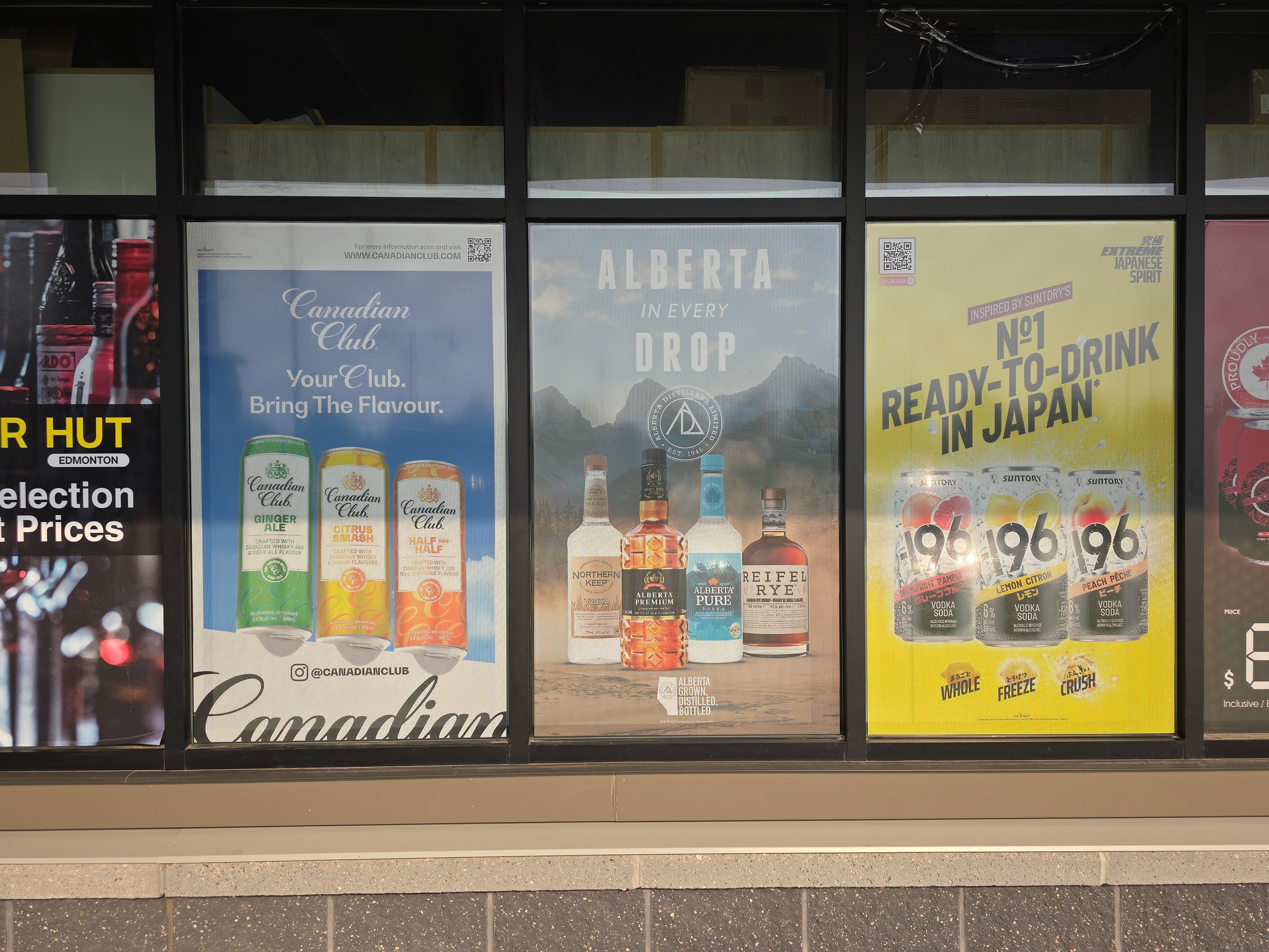 Perforated Window Graphics for Beam Suntory at Liquor Hut in Edmonton, AB