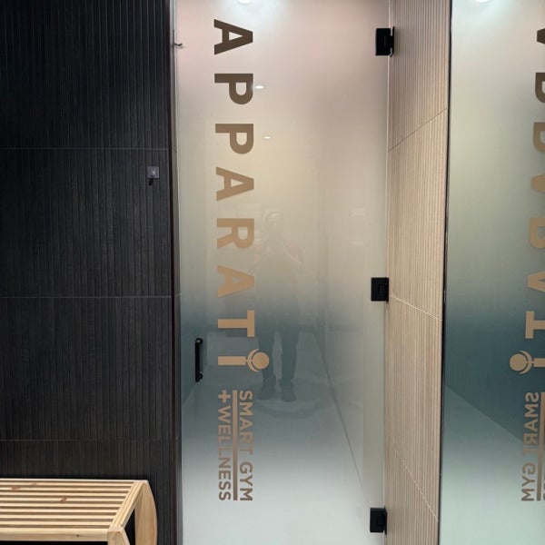 Custom Frosted Glass Doors for Apparati Smartgym + Wellness in Tysons!