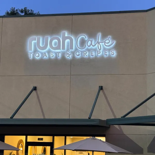 Ruah Cafe Halo Lit Channel Letters