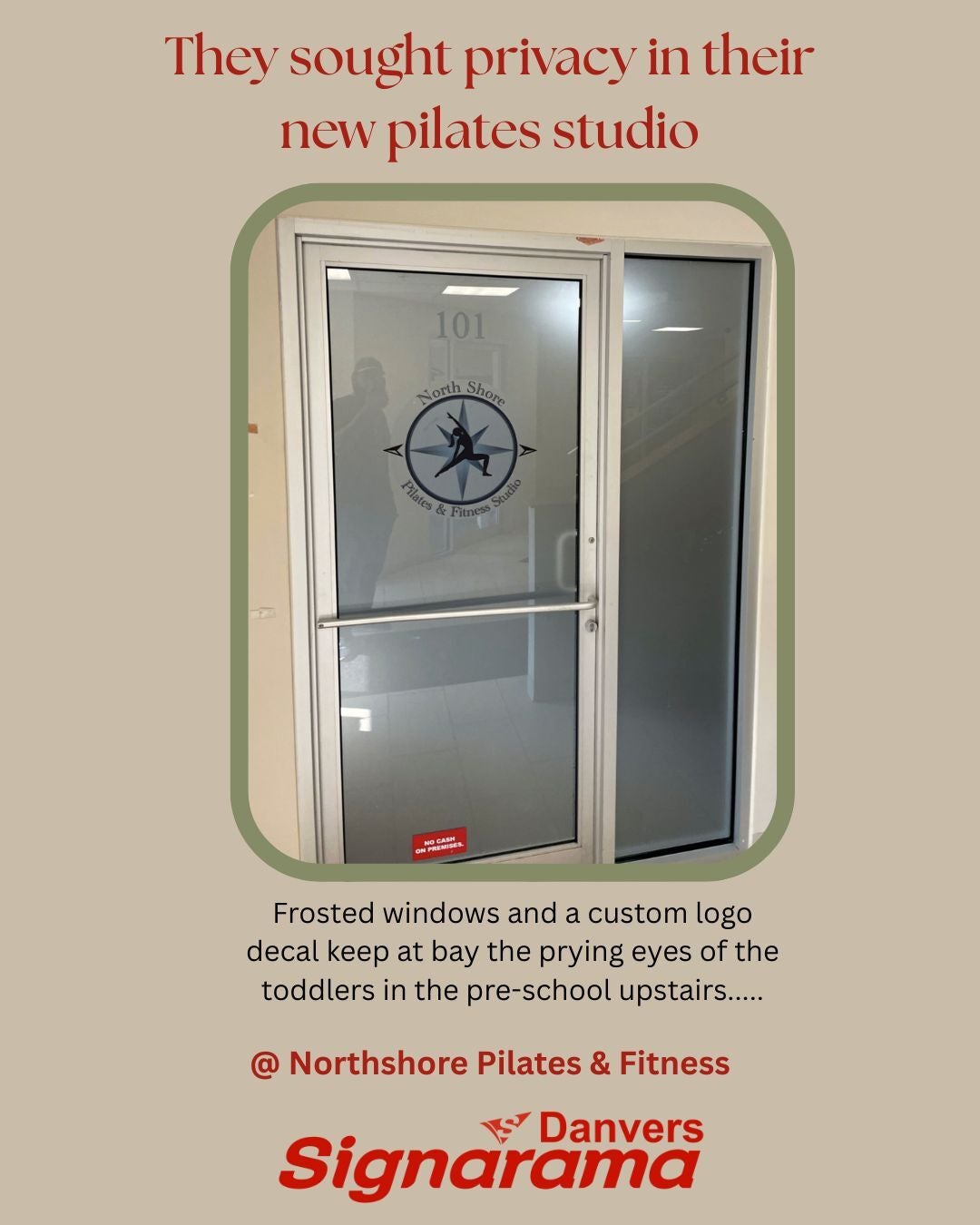 Frosted Doors with Custom Logos at Northshore Pilates