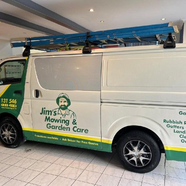 Jim's Mowing and Garden Care vehicle