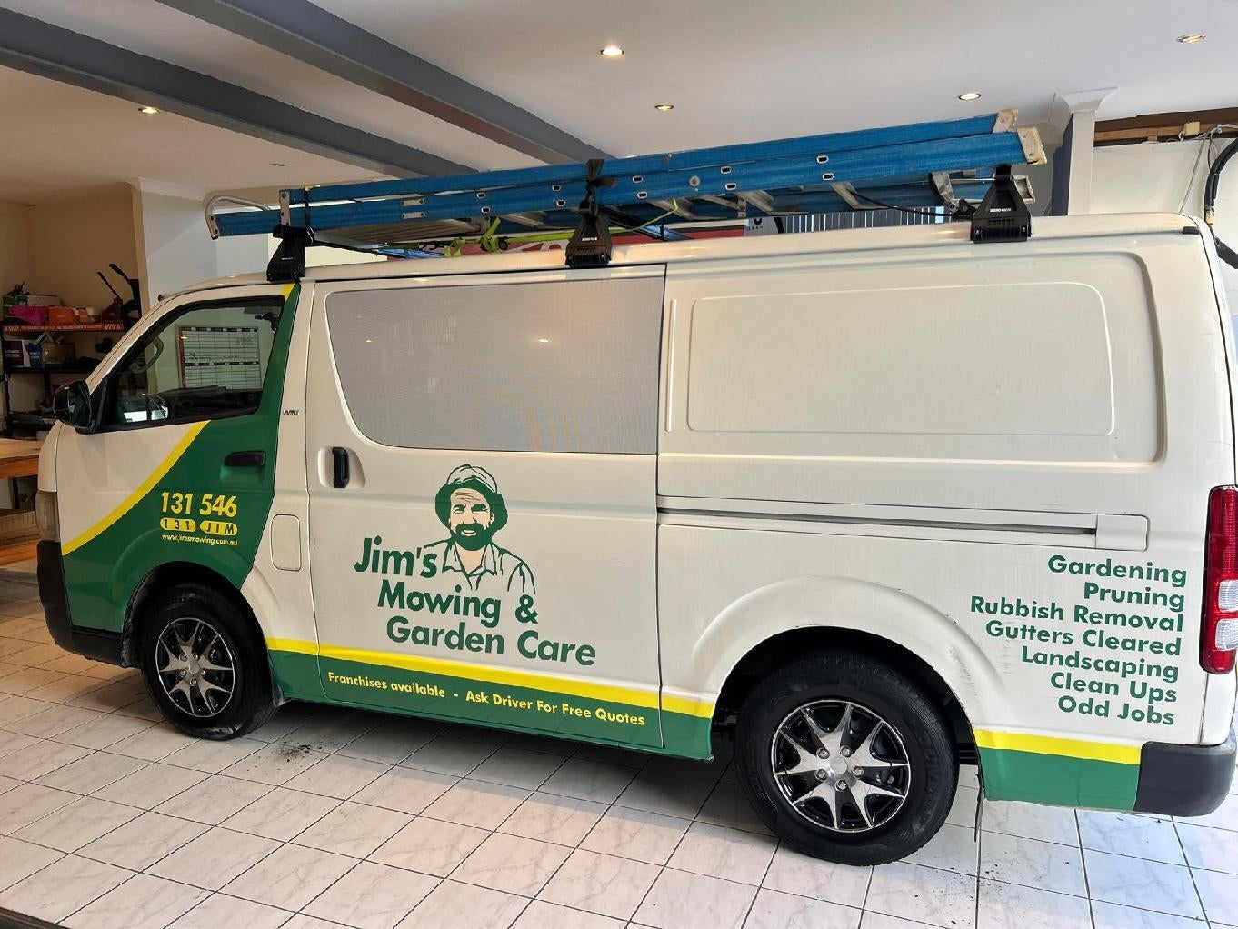 Jim's Mowing and Garden Care vehicle