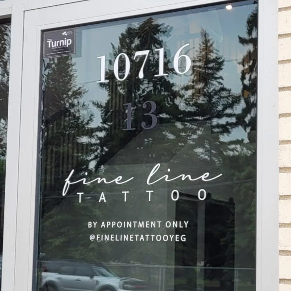 Front Door Vinyl for Fine Line Tattoo in Edmonton, AB