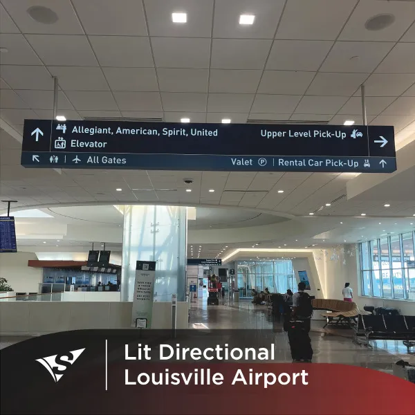 Lit Directional Sign at Louisville Airport