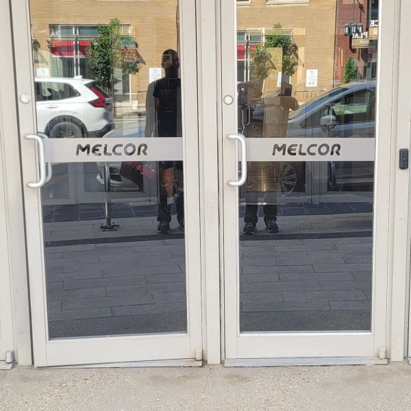 Etch Vinyl on Glass for Melcor in Edmonton, AB