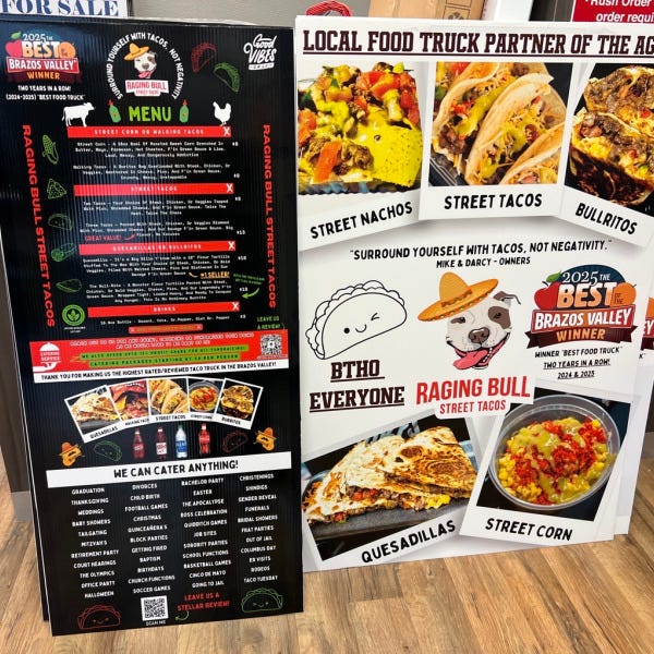 Raging Bulls Street Tacos A frame signs