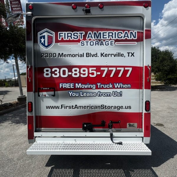 First American Storage_Kerrville_Full Box Truck Wrap_Rear