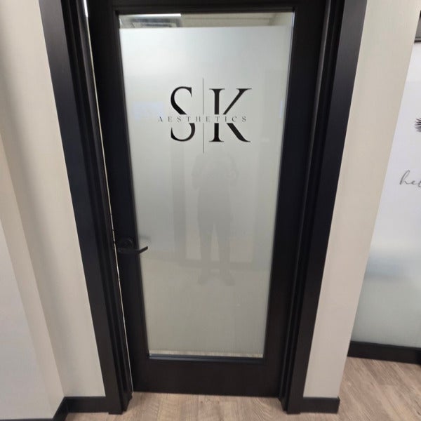 Custom Frosted Door Graphics - Privacy with Style - SK Aesthetics, Issaquah, WA
