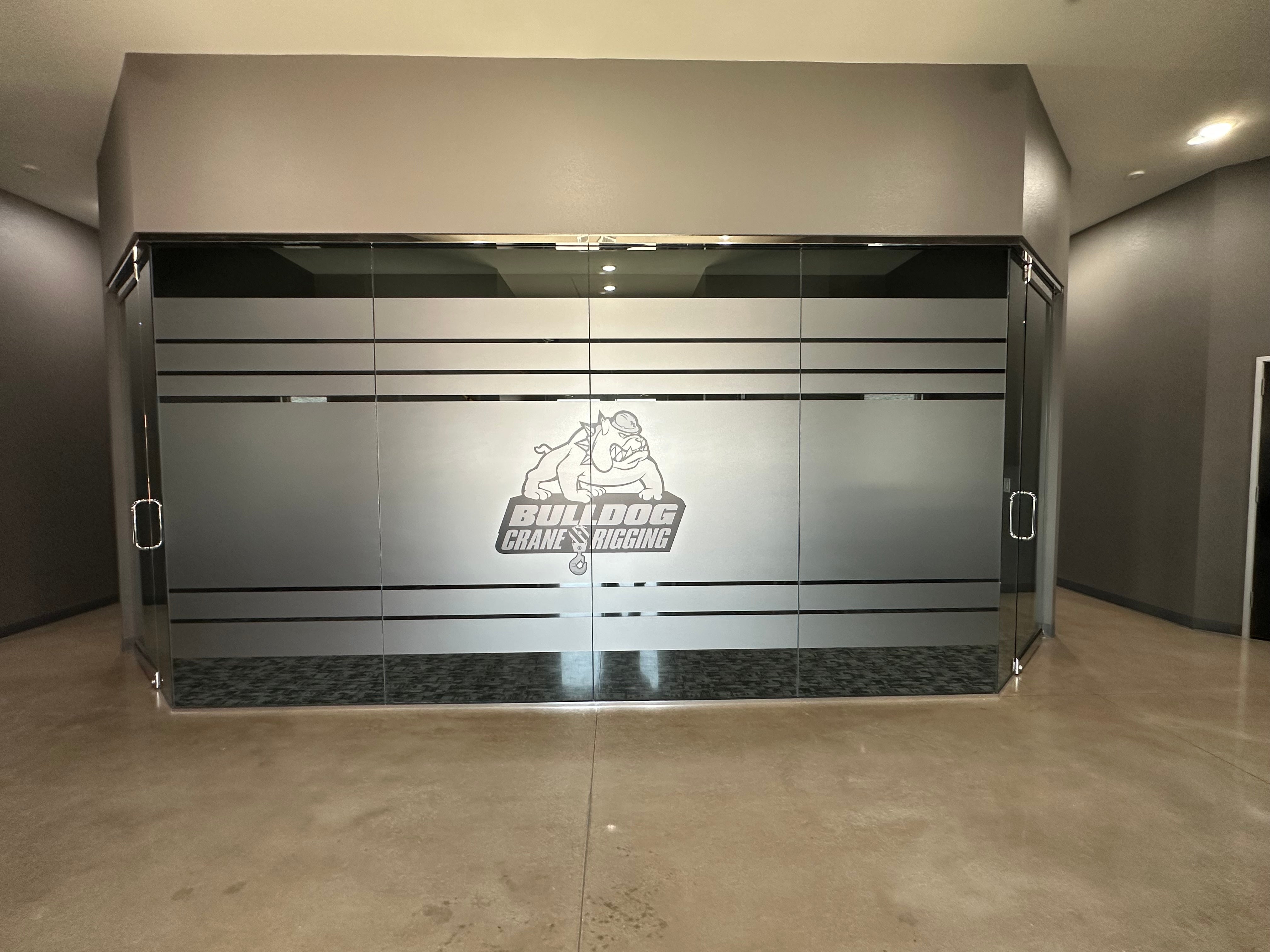 Frosted Window Vinyl for Bulldog Crane done by Signarama North Fort Worth/Keller