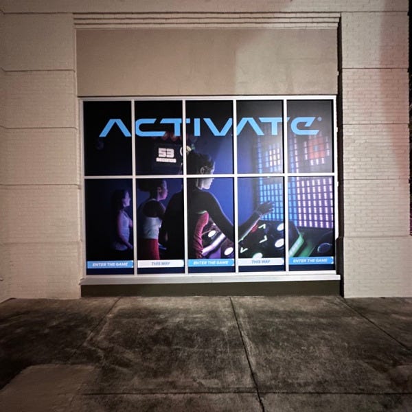 Custom Channel Letters & Window Graphics for Activate Games in Sterling, VA