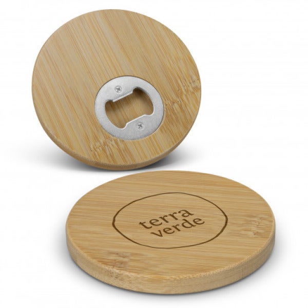 Custom Bamboo Bottle Opener Coaster - Round