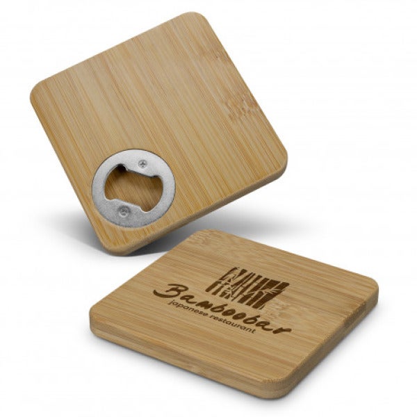 Custom Bamboo Bottle Opener Coaster - Square
