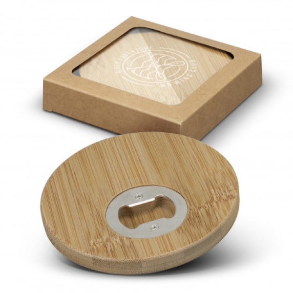 Custom Bamboo Bottle Opener Coaster - Set of 2 - Round