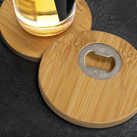 Bamboo Bottle Opener Coaster - Set of 2 - Round