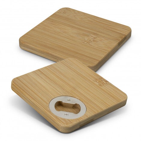 Bamboo Bottle Opener Coaster - Set of 2 - Square