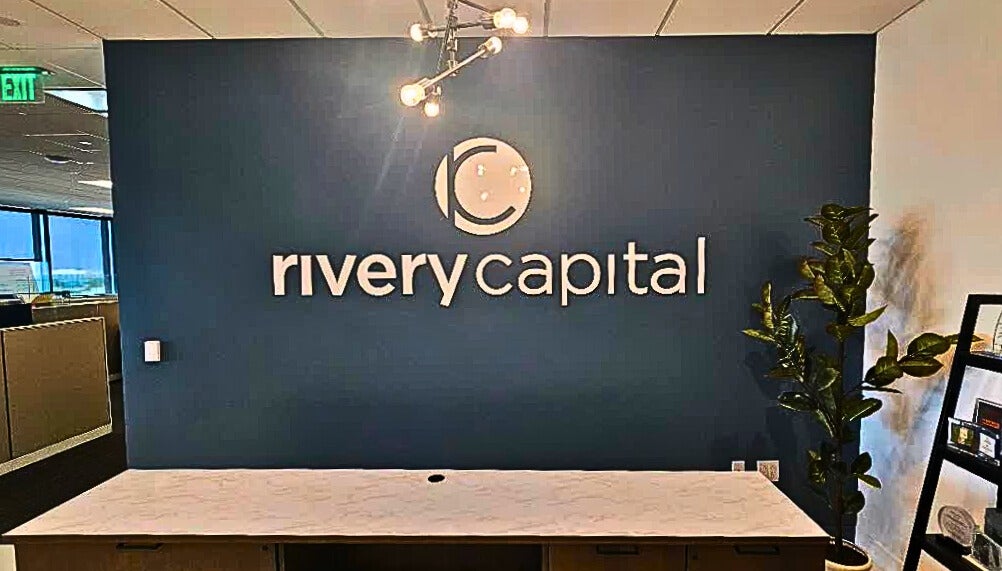 Dimensional Lobby Sign for Rivery Capital