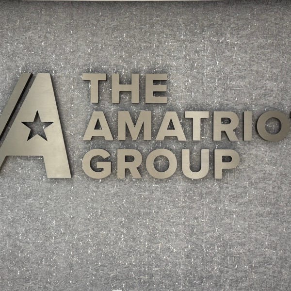 Stainless Steel Lit Lobby Sign & Conference Room Logo Signs for Amatriot Group in Vienna VA