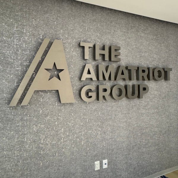 Stainless Steel Lit Lobby Sign & Conference Room Logo Signs for Amatriot Group in Vienna VA