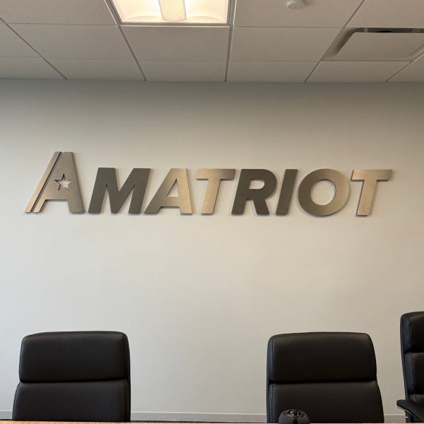 Stainless Steel Lit Lobby Sign & Conference Room Logo Signs for Amatriot Group in Vienna VA