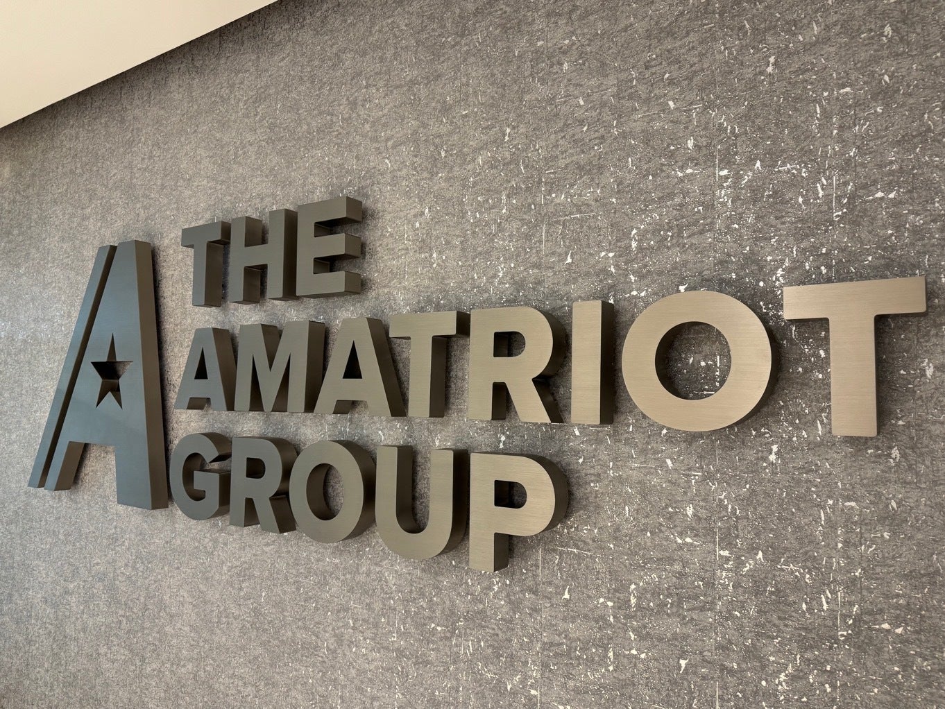 Stainless Steel Lit Lobby Sign & Conference Room Logo Signs for Amatriot Group in Vienna VA