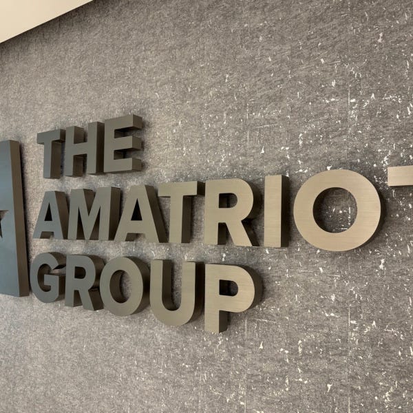 Stainless Steel Lit Lobby Sign & Conference Room Logo Signs for Amatriot Group in Vienna VA