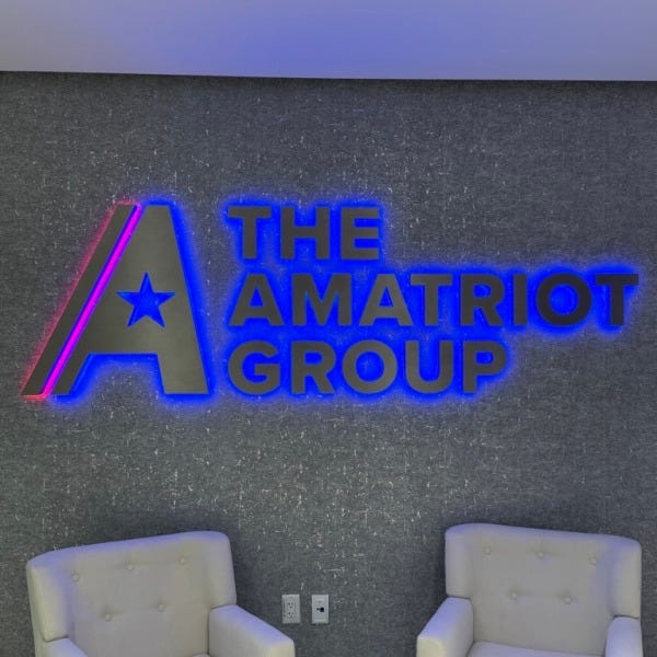 Stainless Steel Lit Lobby Sign & Conference Room Logo Signs for Amatriot Group in Vienna VA