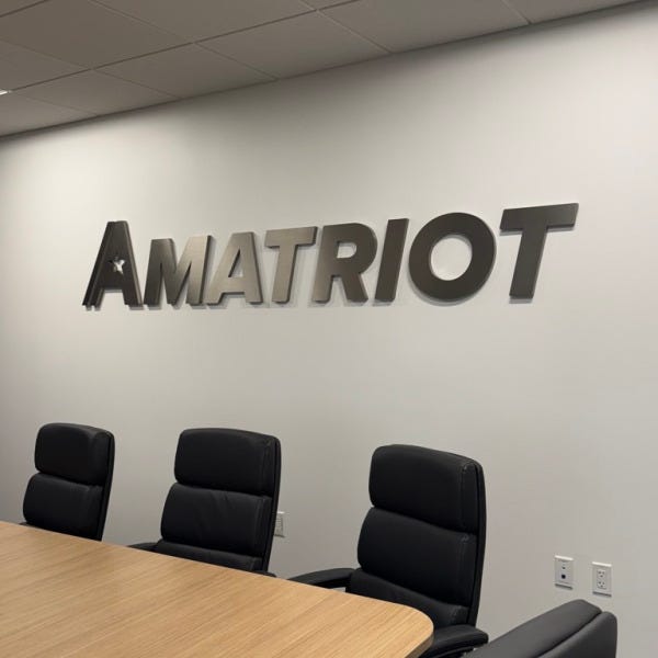Stainless Steel Lit Lobby Sign & Conference Room Logo Signs for Amatriot Group in Vienna VA