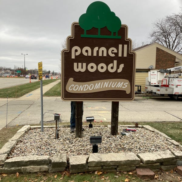 Parnell Woods Routed HDU Monument Sign