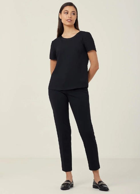 Satin Back Crepe Short Sleeve Shell Top