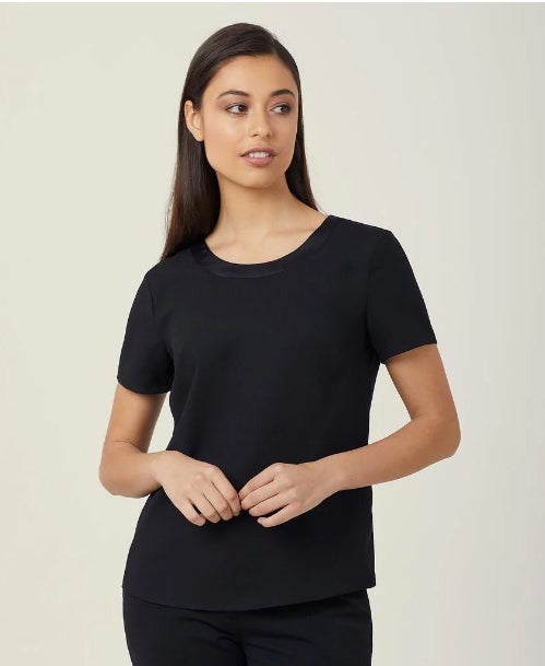 Satin Back Crepe Short Sleeve Shell Top